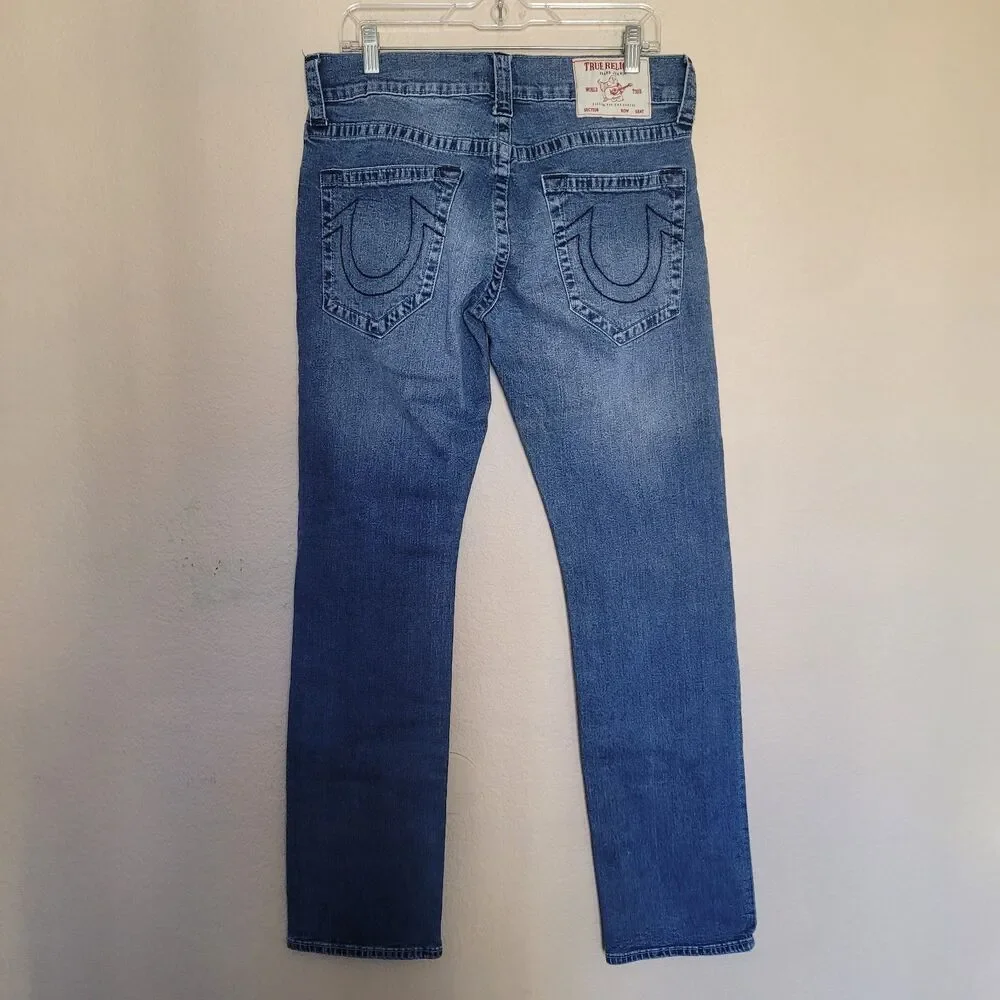 True Religion Ricky Relaxed Straight Mens Jeans Size 32 33W x 32L Medium Wash
